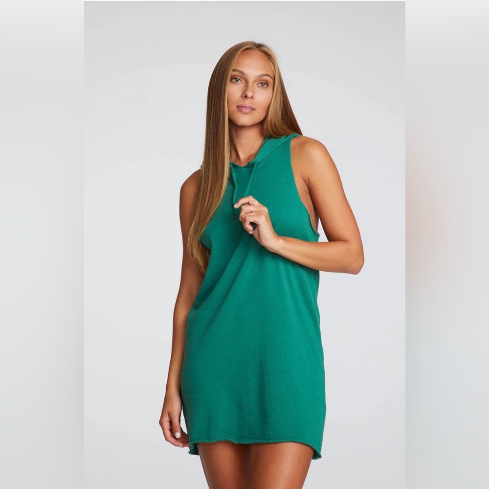 NWT Chaser Sleeveless Fleece HiLo Hoodie Dress Bright Green Size L